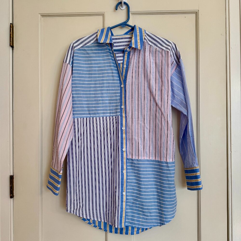 J McLaughlin Aoife Dropped Shoulder Patchwork Button Down Blouse Size Medium